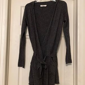 Wool/ Cashmere long tie in front sweater